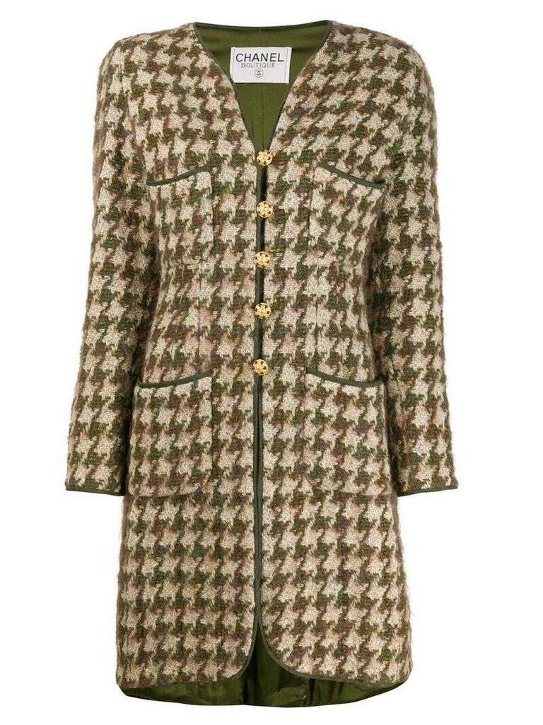 Chanel Pre-Owned 1990s houndstooth knee-length coat - NEUTRALS