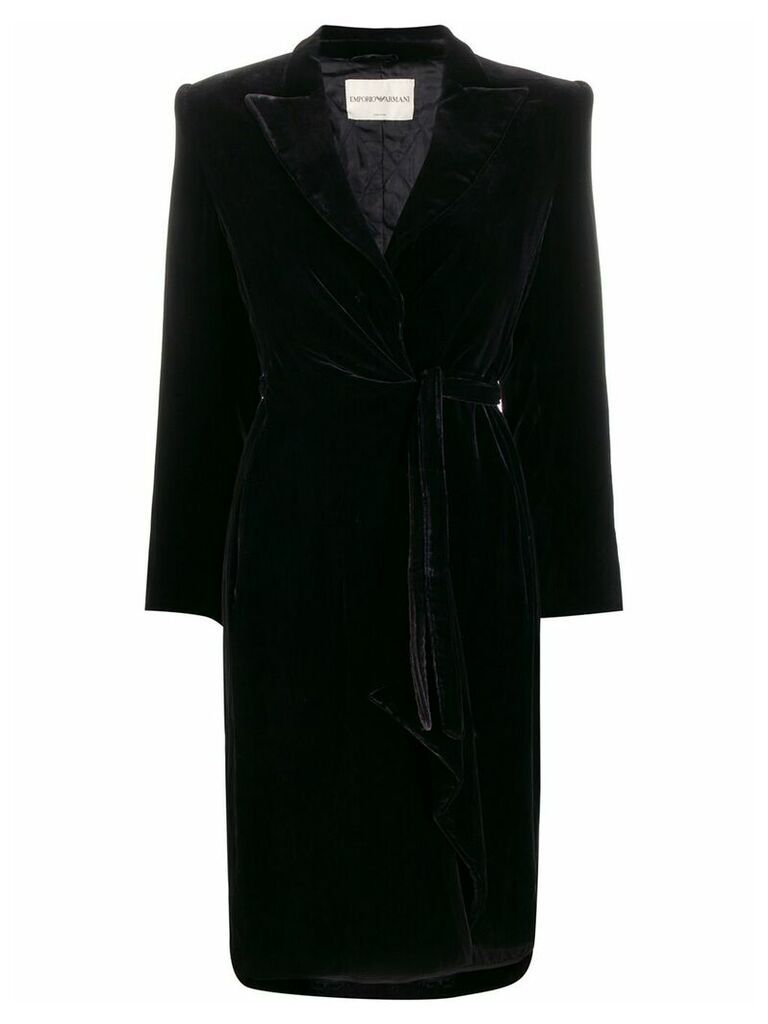 Giorgio Armani Pre-Owned 1990s velvet effect tied coat - Black