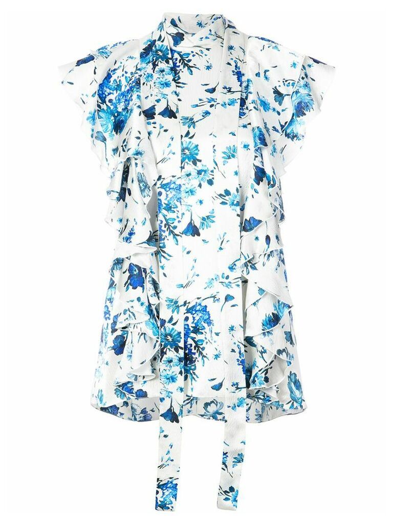 Adam Lippes floral-print ruffled tie-neck top - White