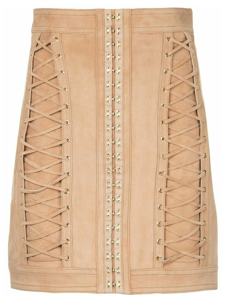 Balmain lace-up mini skirt - Brown