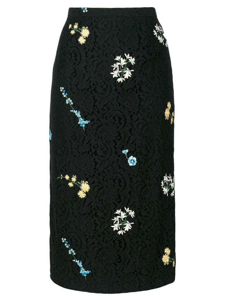 Nº21 floral embroidery lace skirt - Black