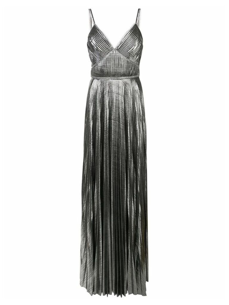 Marchesa Notte pleated metallic gown