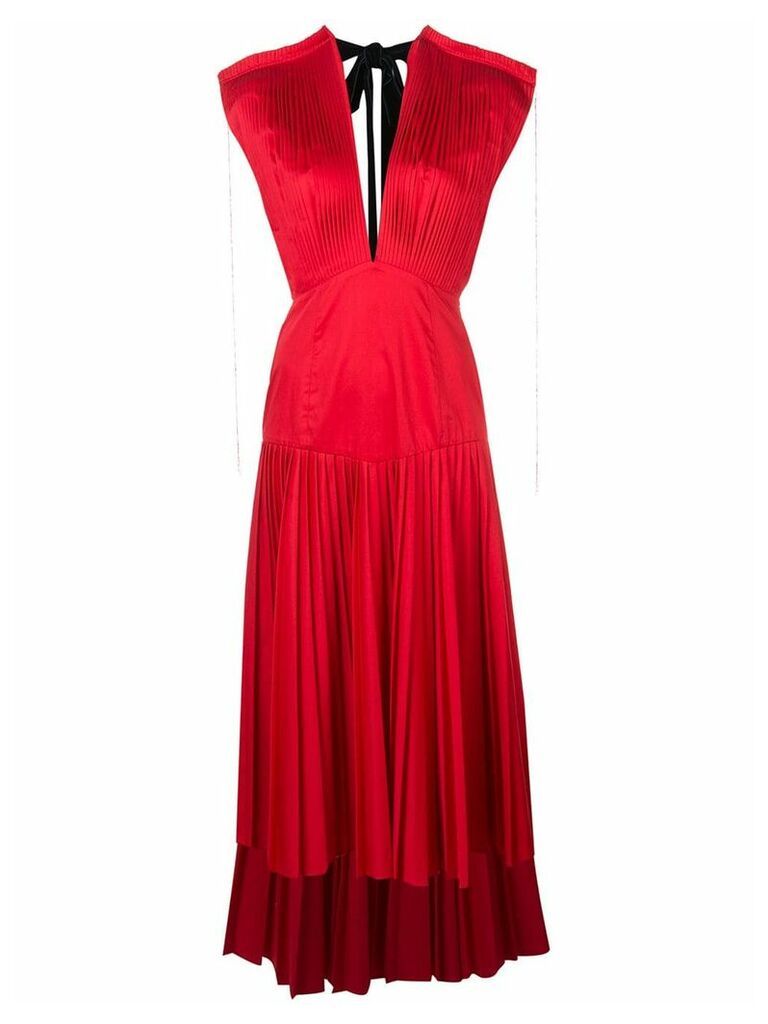 Khaite V neck pleated dress - Red
