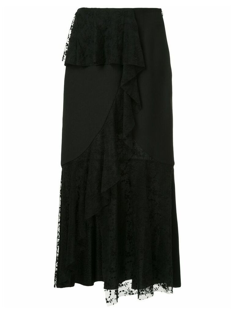 Goen.J asymmetric lace paneled skirt - Black