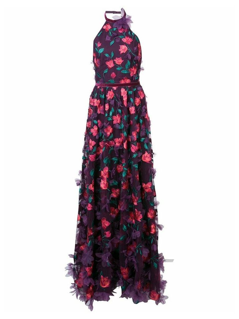 Marchesa Notte 3D floral halter neck gown - Pink