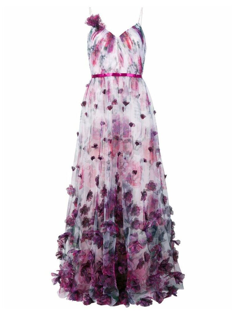 Marchesa Notte floral tulle gown - PURPLE