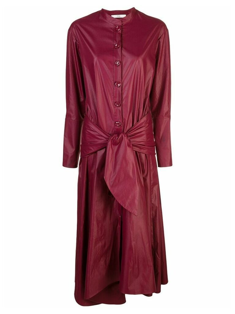 Tibi glossy shirtdress with removable waist tie - Red