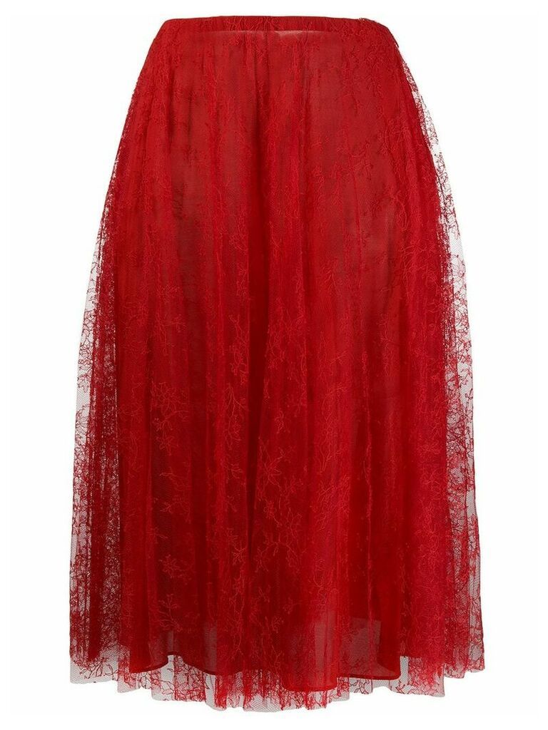 Valentino pleated chantilly lace skirt - Red