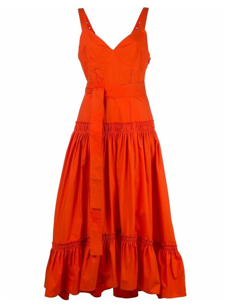 Proenza Schouler Sleeveless Tiered Cotton Poplin Dress - ORANGE