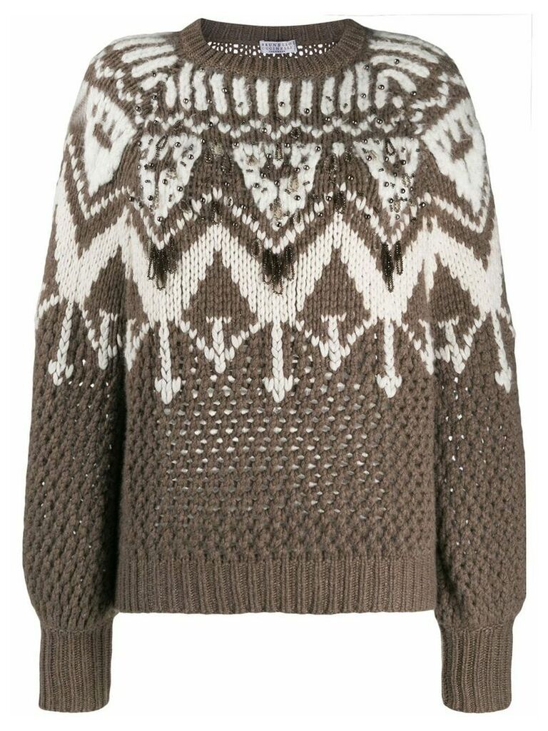 Brunello Cucinelli embellished chunky knit sweater - Brown