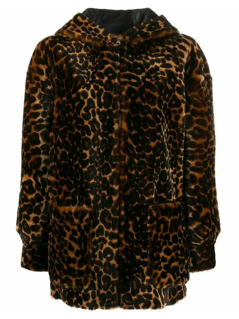 Sandro Paris Catty leopard-print coat - Brown