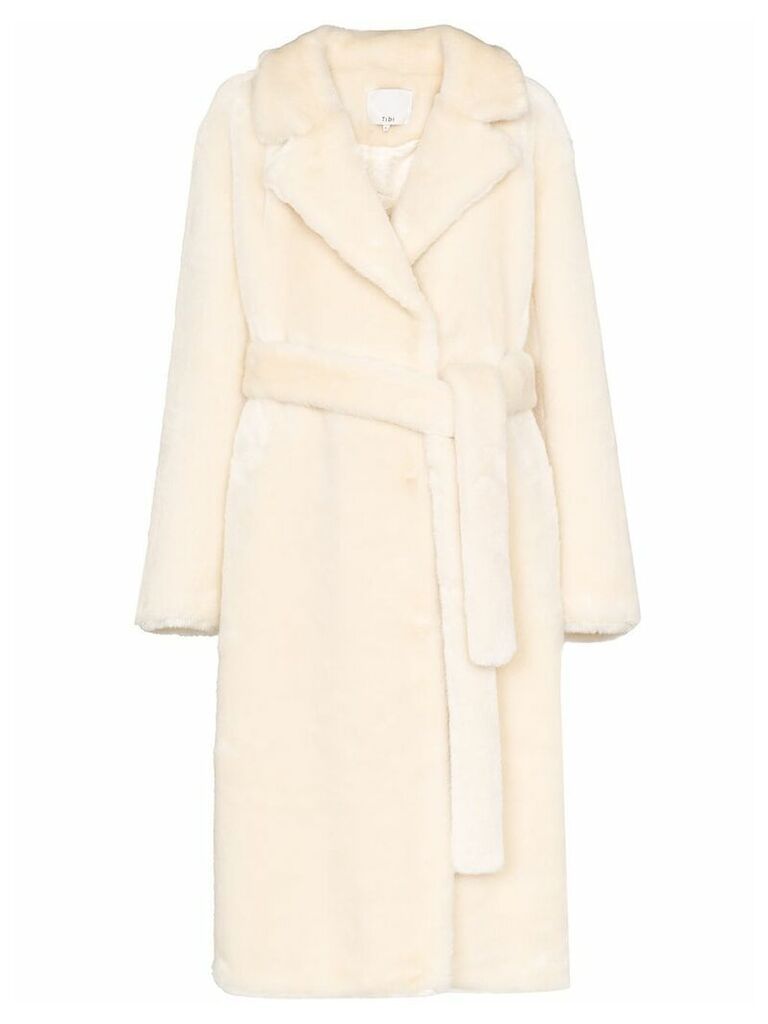 Tibi faux fur belted coat - NEUTRALS