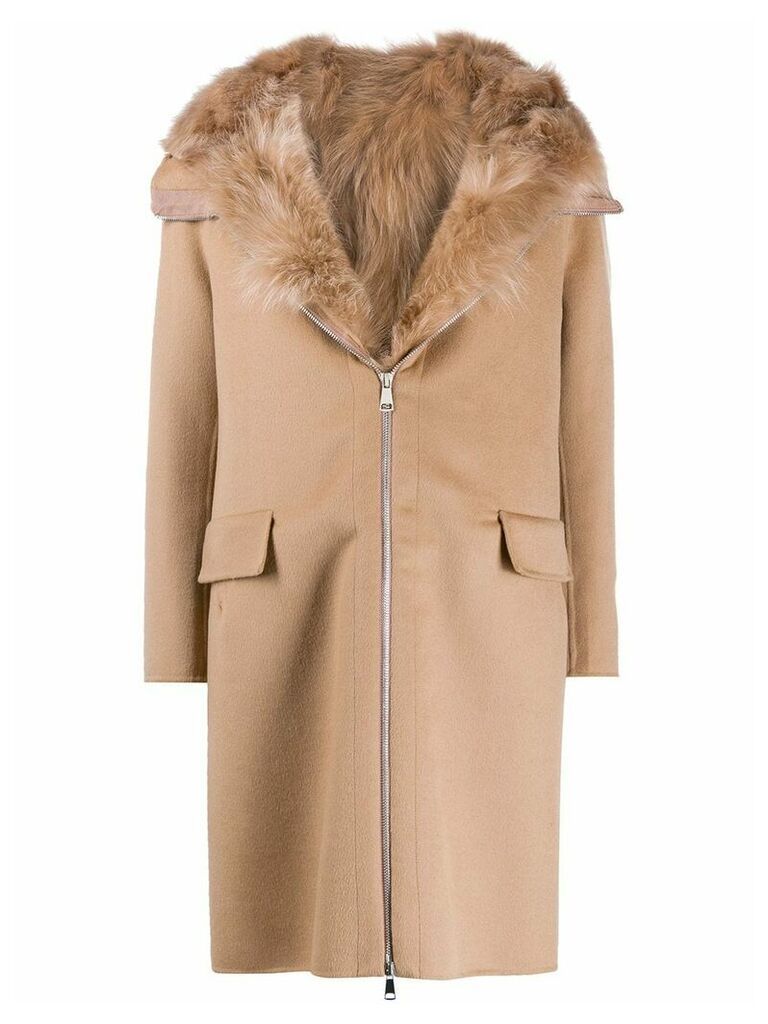 S.W.O.R.D 6.6.44 fur-trimmed hooded coat - Brown