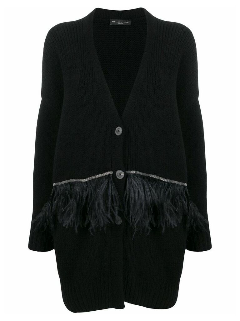 Fabiana Filippi feather-embellished cardi-coat - Black