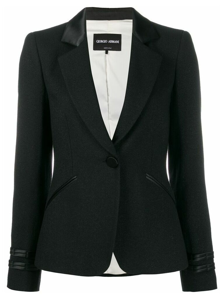 Giorgio Armani faux leather trim blazer - Black