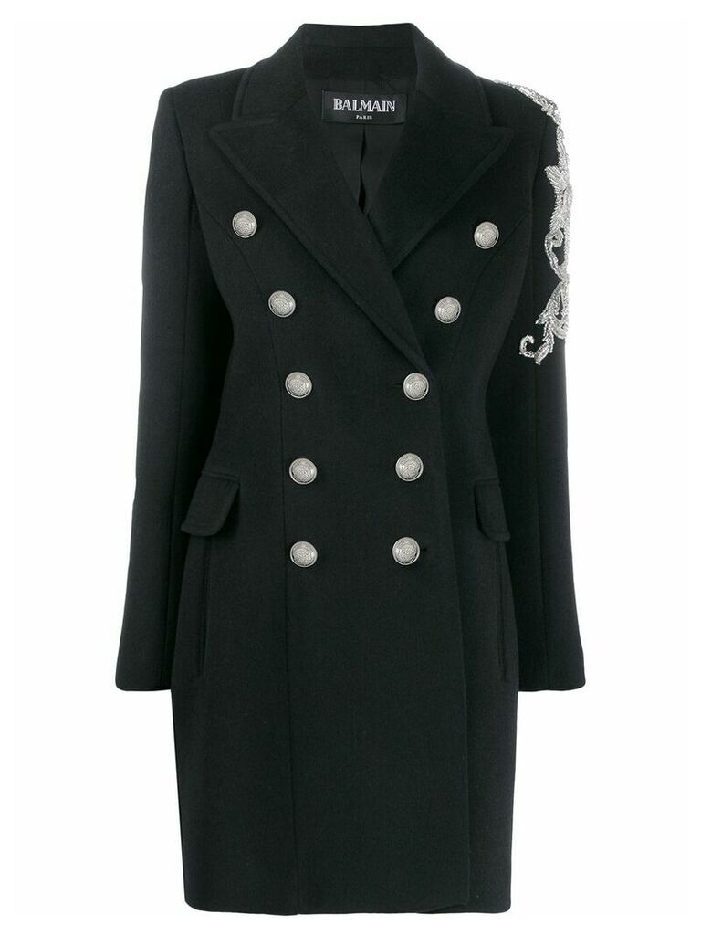 Balmain bead-embellished double-breasted coat - Black