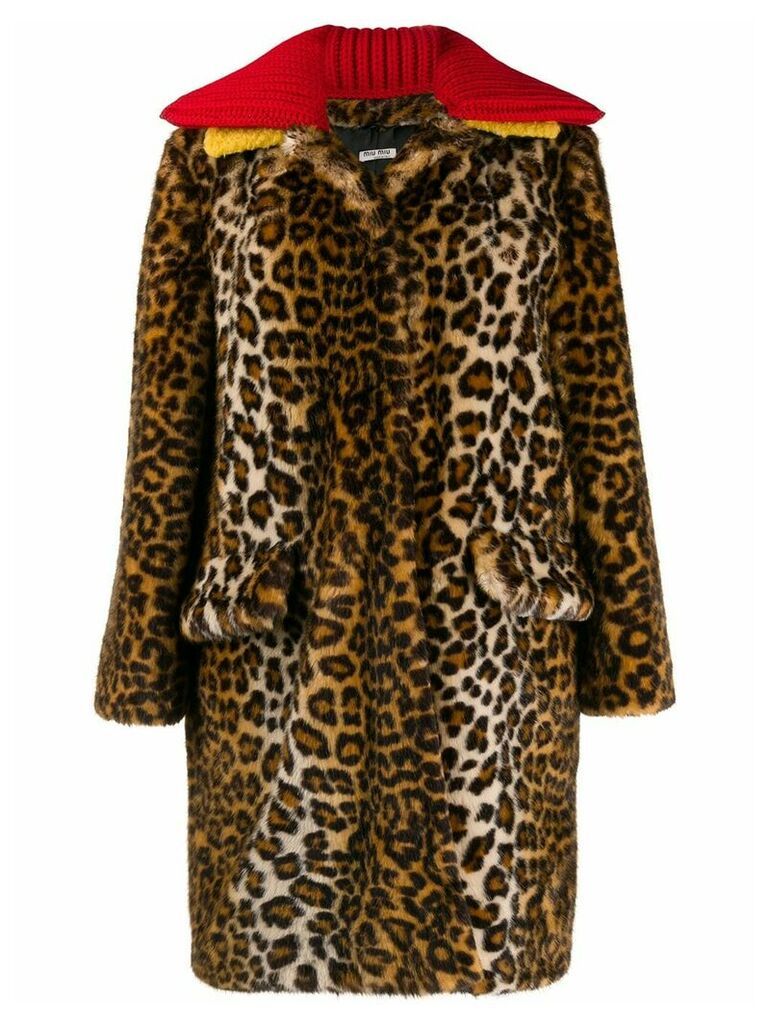 Miu Miu leopard pattern coat - Brown
