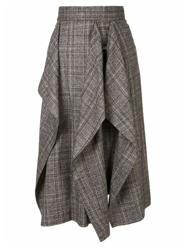 AKIRA NAKA check print draped skirt - Brown