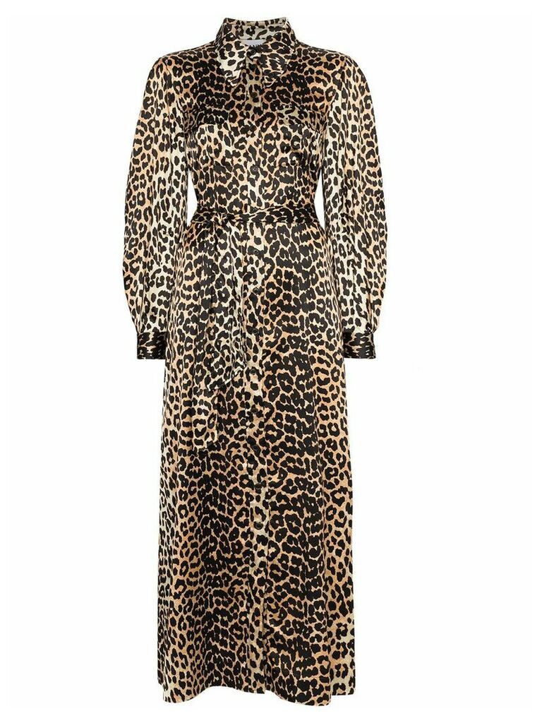 GANNI leopard print tie-waist maxi dress - Brown