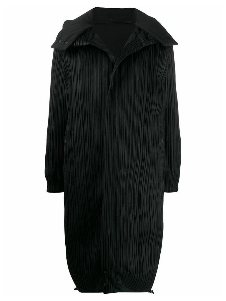 Pleats Please Issey Miyake micro-pleated hooded coat - Black