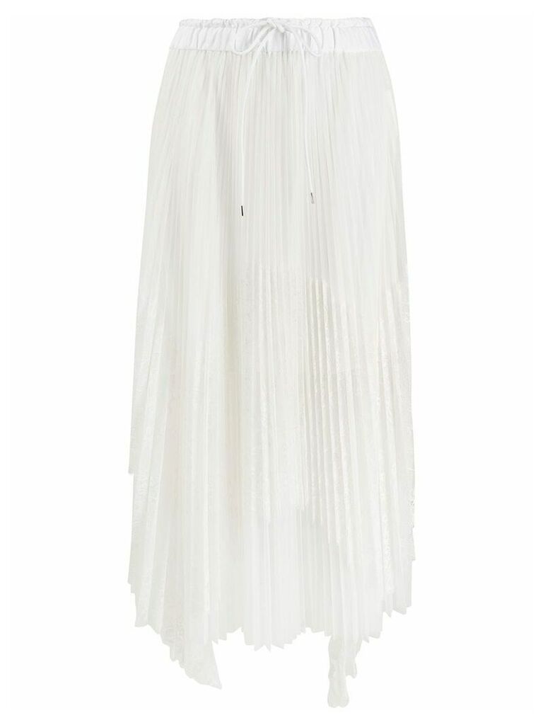 Sacai pleated lace midi skirt - White