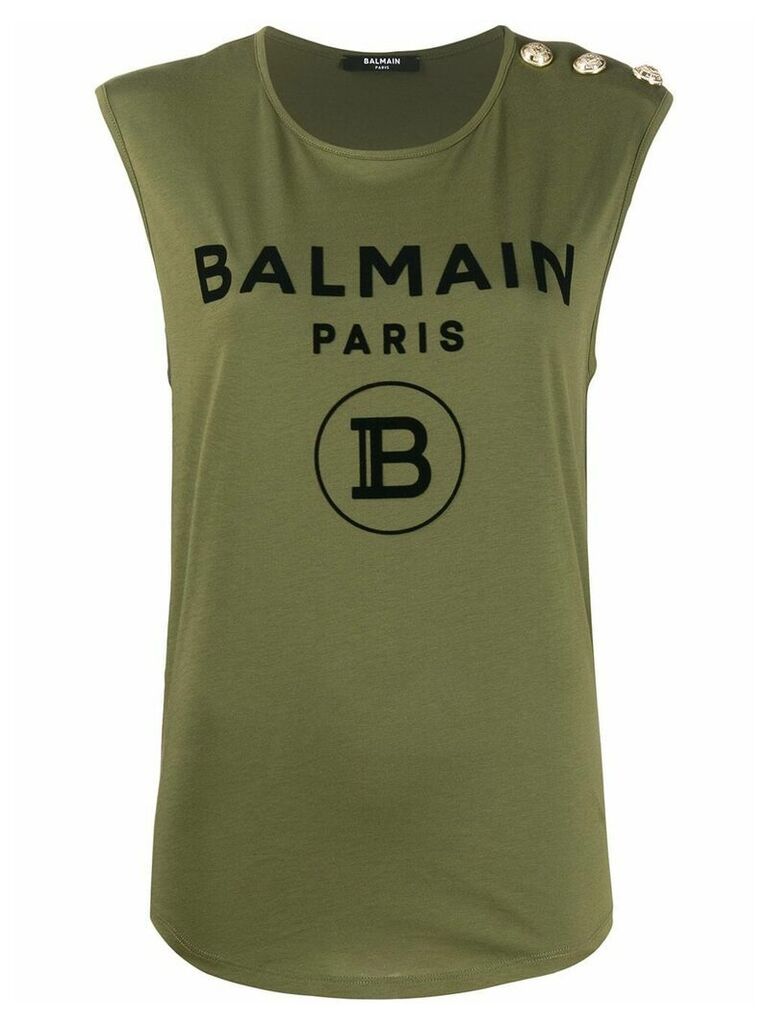 Balmain logo printed tank top - Green