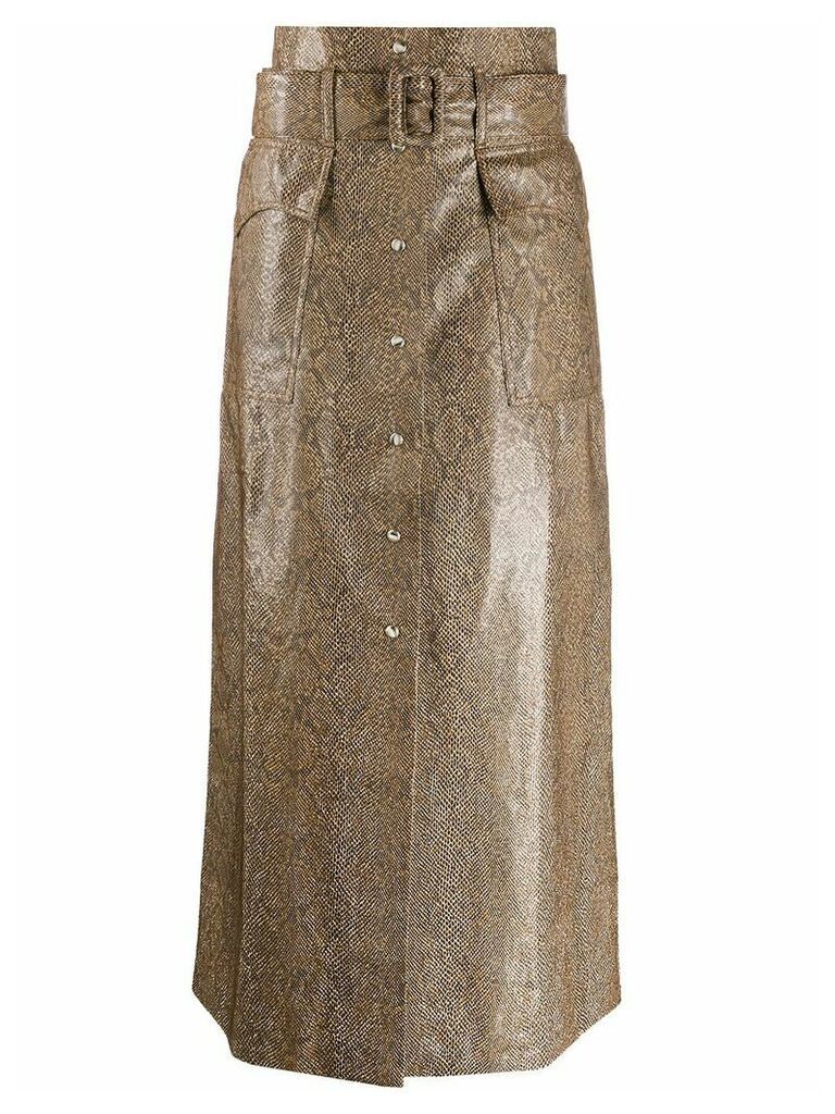 Nanushka snakeskin effect belted skirt - Brown