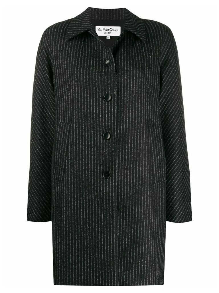 YMC striped single breasted coat - Black
