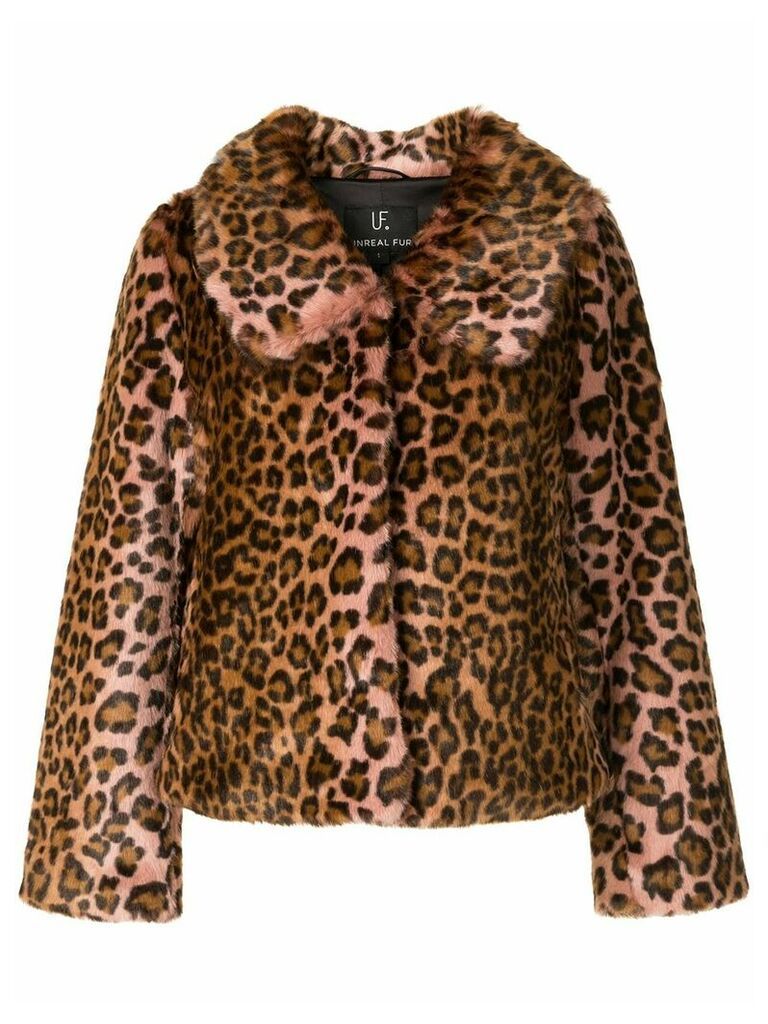 Unreal Fur textured leopard print coat - PINK