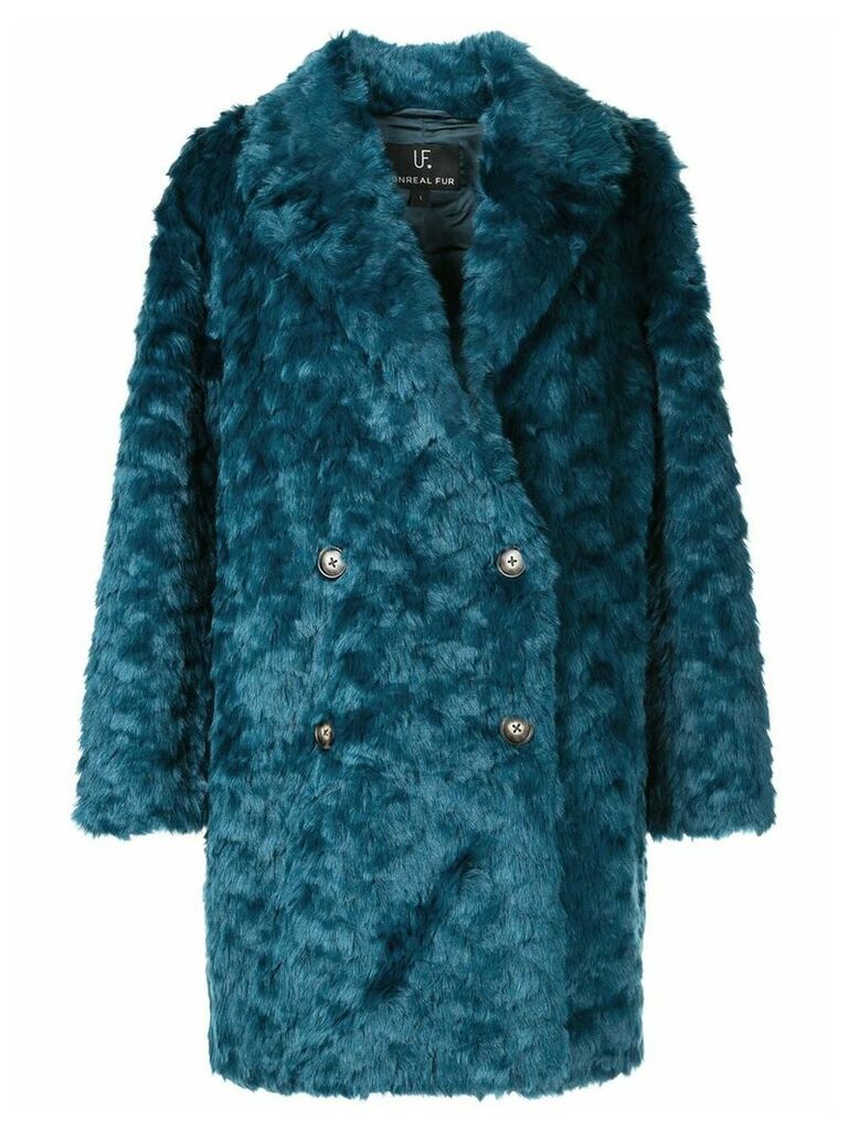 Unreal Fur textured double-breasted coat - Blue