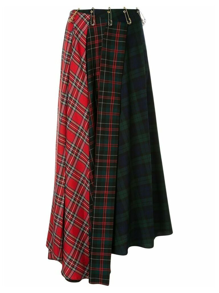 A.W.A.K.E. Mode patchwork kilt pin midi skirt - Multicolour