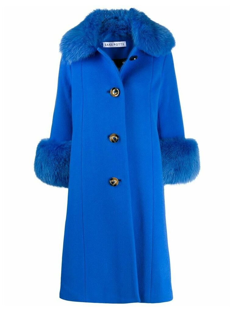 Saks Potts Yvonne fur-trimmed coat - Blue