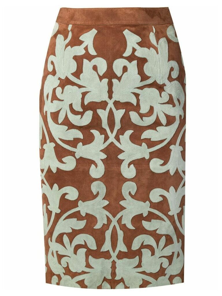 Valentino Pre-Owned appliqué pattern pencil skirt - Brown