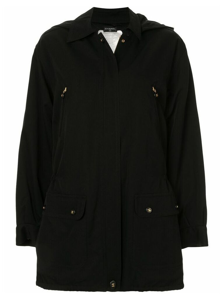 Chanel Pre-Owned 1980s hooded zipped coat - Black
