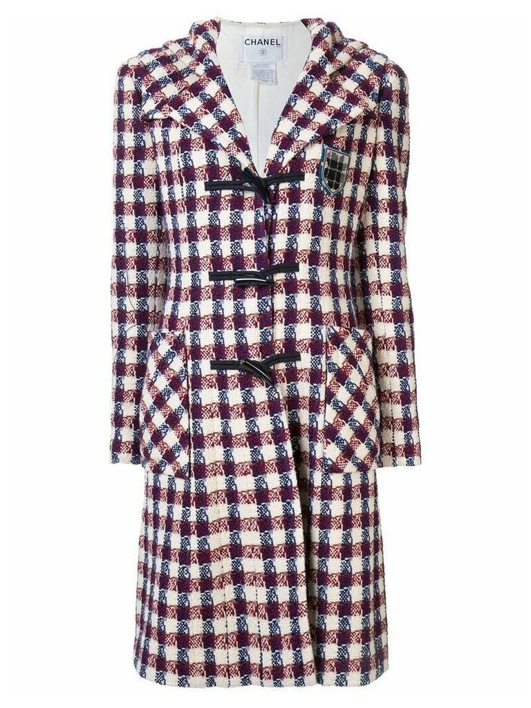 Chanel Pre-Owned checked tweed hooded coat - Red