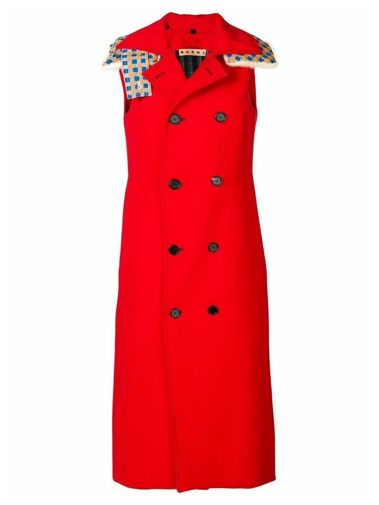 Marni hooded sleeveless double breasted coat - Red