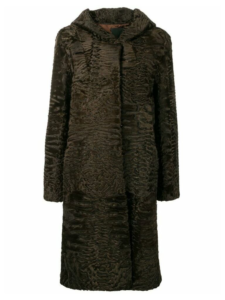 Liska Siva midi fur coat with hood - Brown