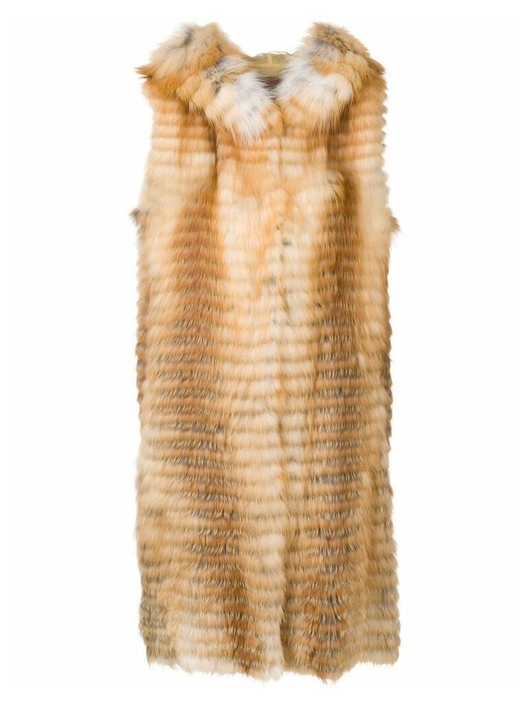 Liska Volpe long fur waistcoat - NEUTRALS