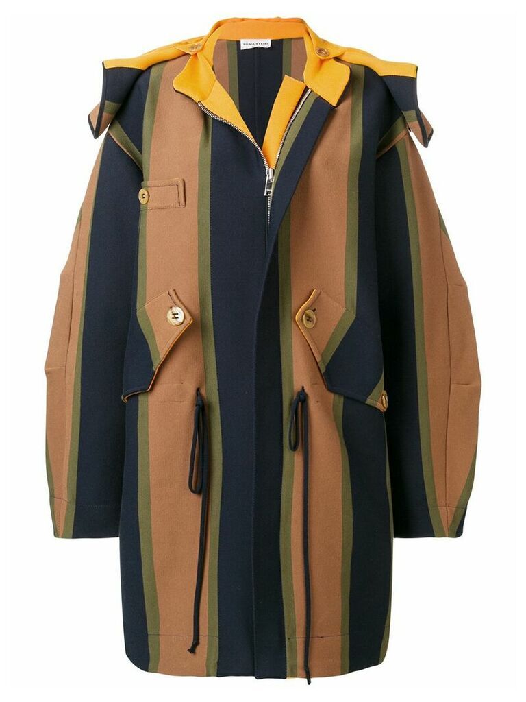 Sonia Rykiel striped hooded coat - Brown