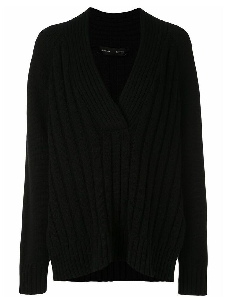 Proenza Schouler Oversized Wool Cashmere V-Nneck Knit Top - Black