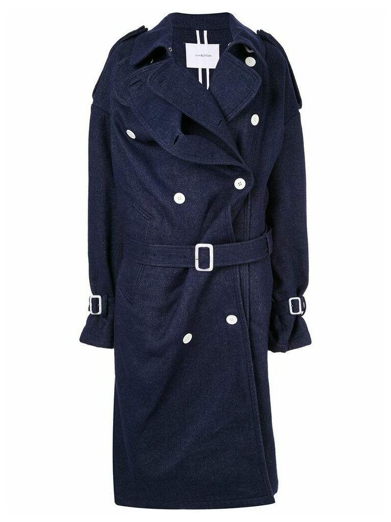 pushBUTTON denim double-breasted coat - Blue