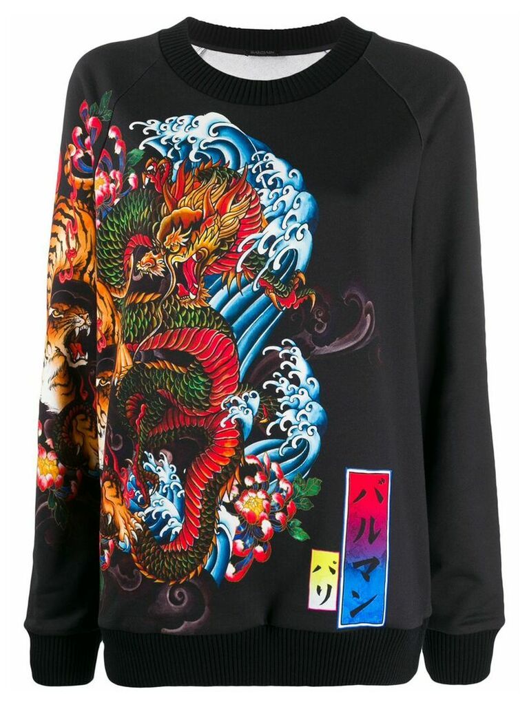 Balmain tiger and dragon print sweatshirt - Black