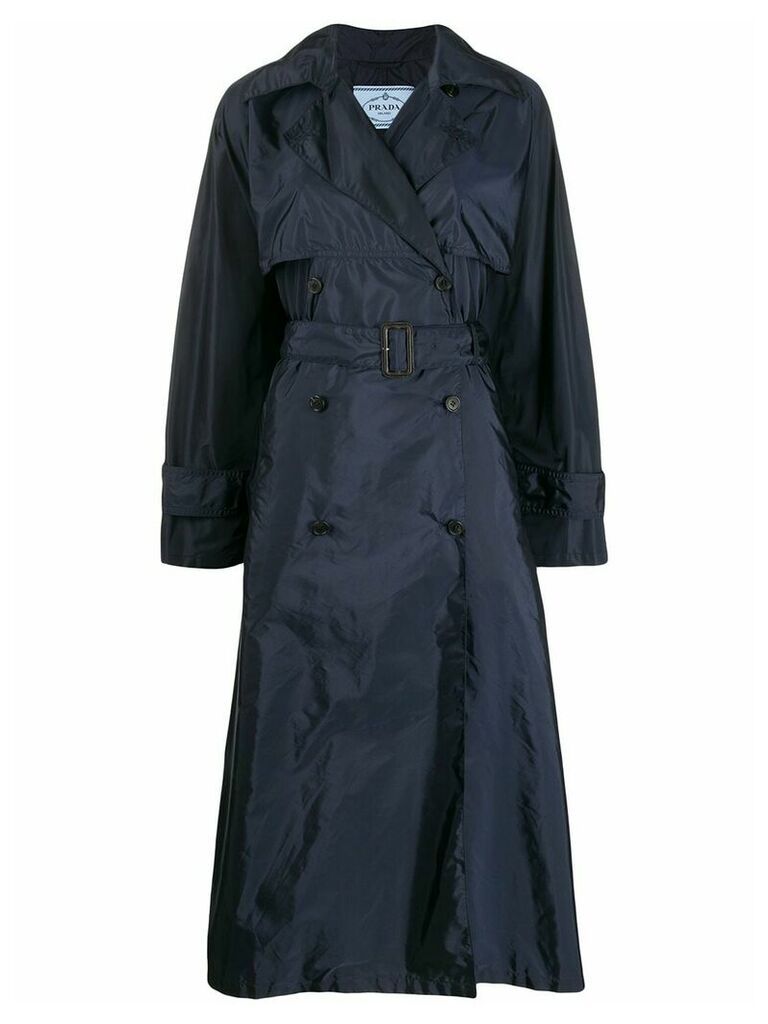 Prada flared double breasted trench coat - Blue