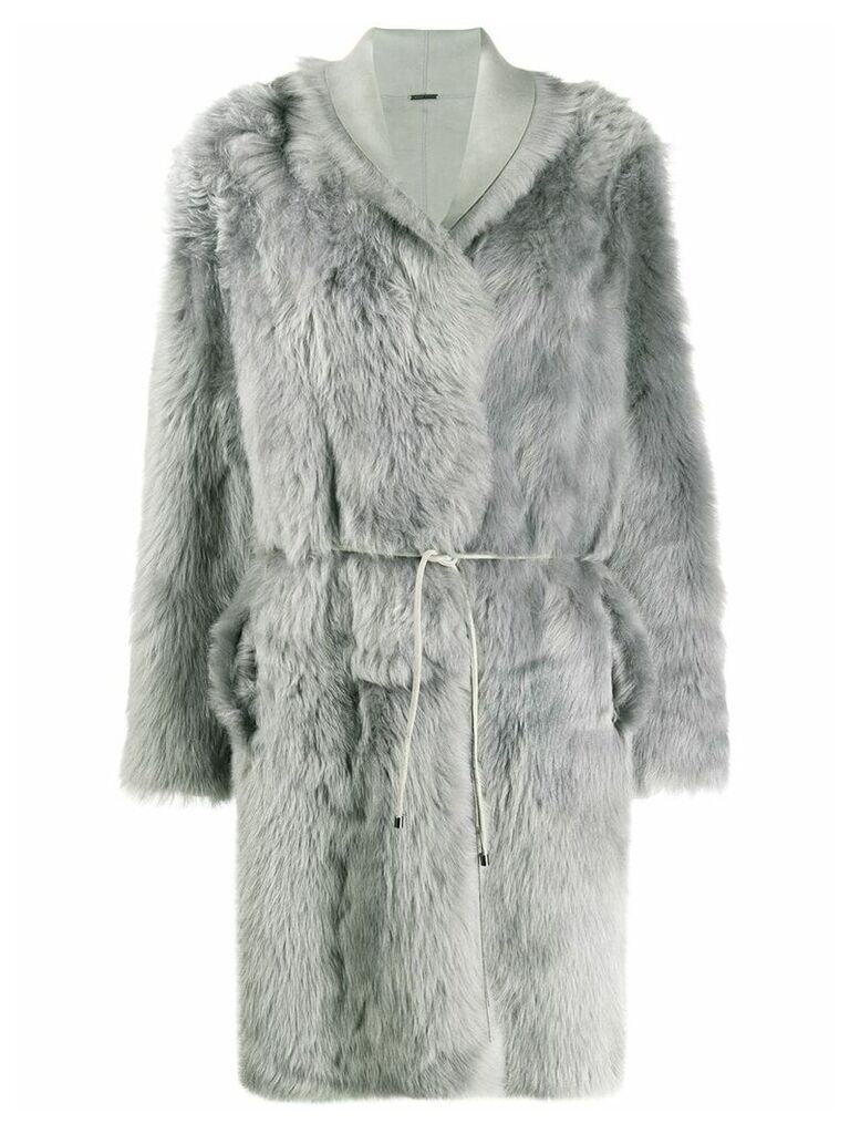 Fabiana Filippi fur-trimmed tie coat - Grey