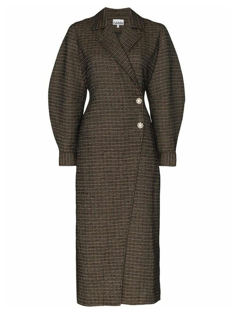 GANNI crystal-flower checked coat - Brown