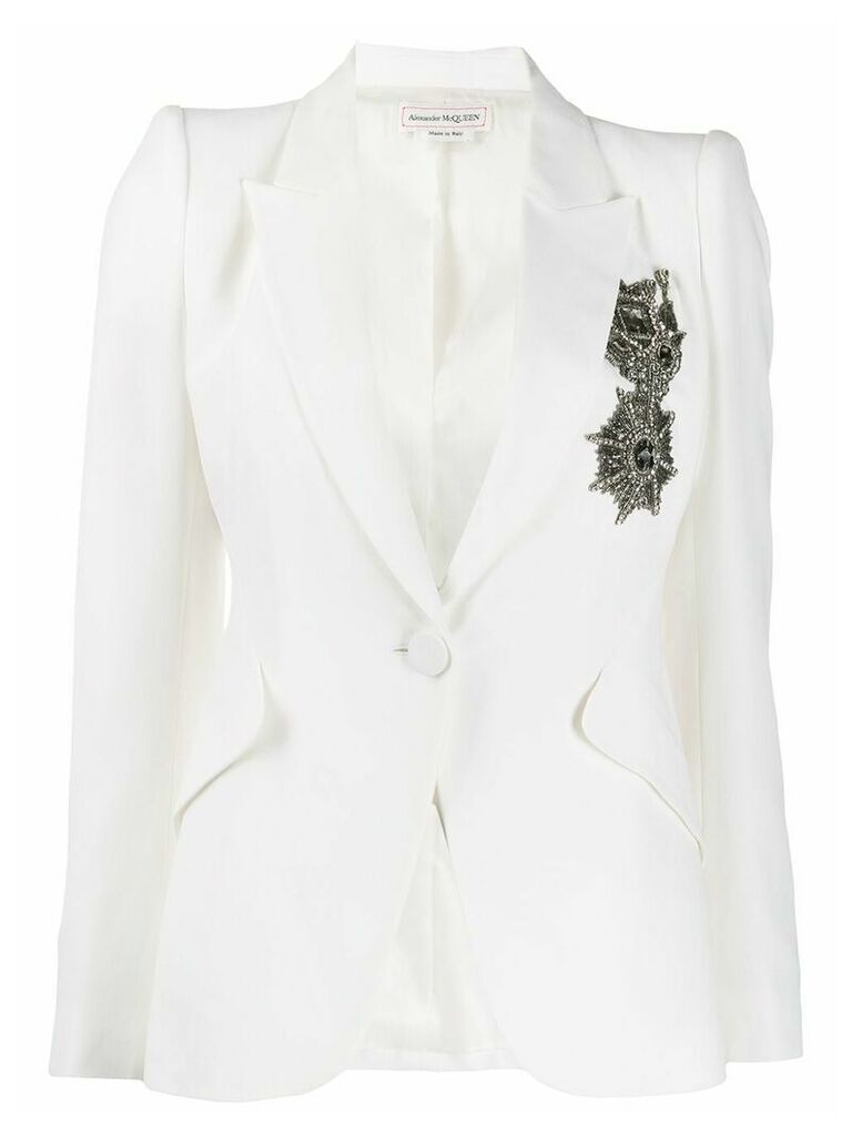Alexander McQueen crystal-embellished single-breasted blazer - White