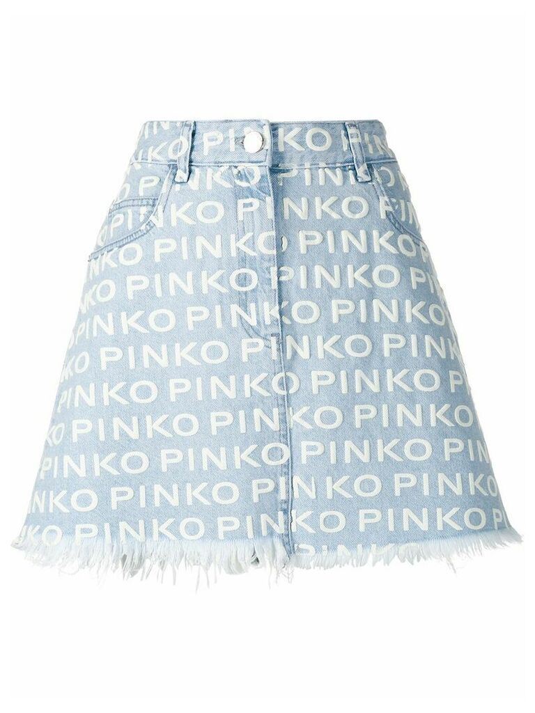 Pinko frayed edge logo denim skirt - Blue