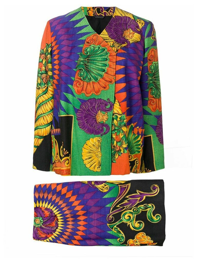 Versace Pre-Owned 1990's printed skirt suit - Green