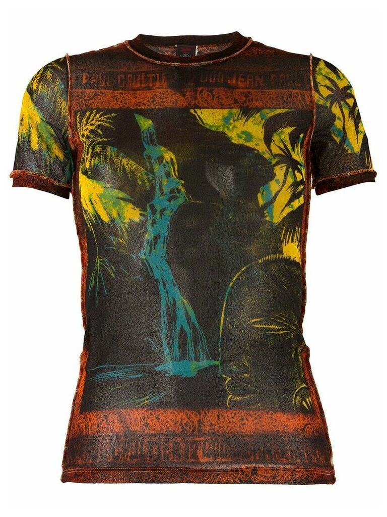 Jean Paul Gaultier Pre-Owned waterfall print sheer T-shirt - Black