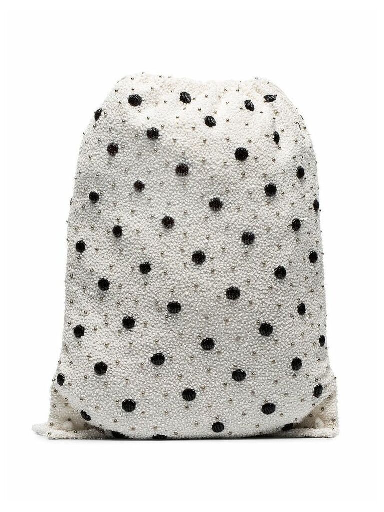 GANNI white Wintour sequin embellished polka-dot drawstring bag
